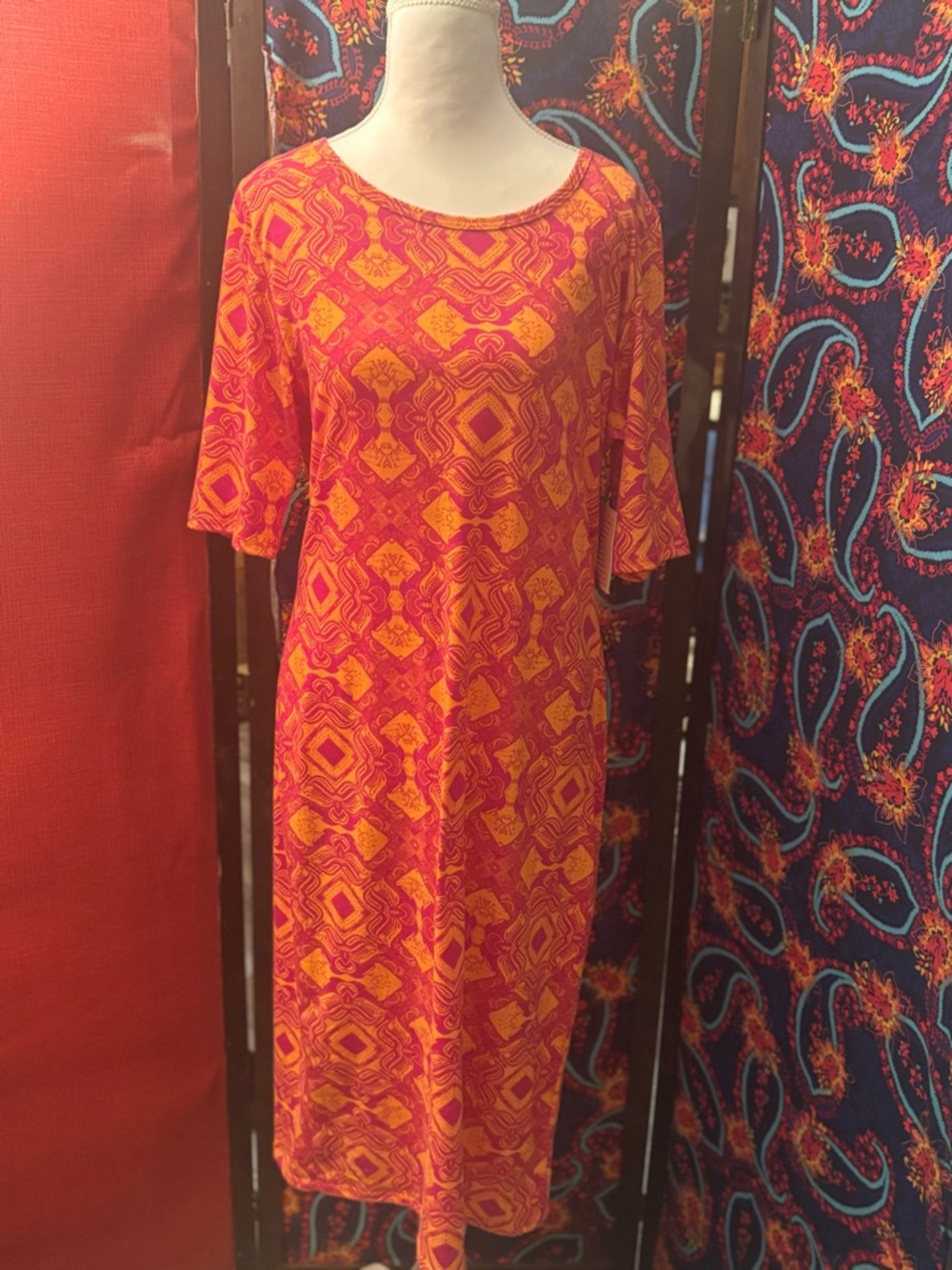 Women's Orange and Pink Patterned Casual Dress. NWT